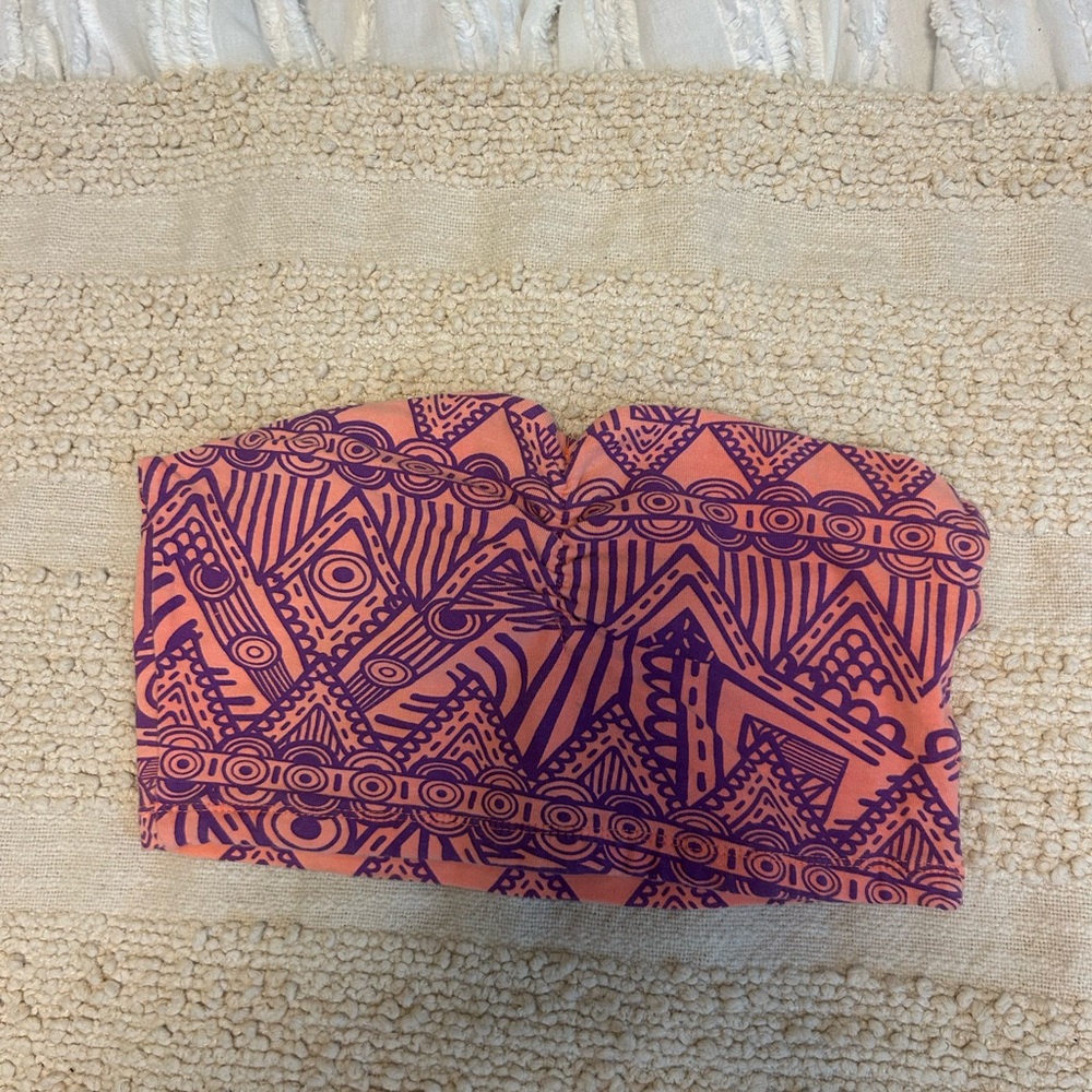 Coral and Purple Strapless Bandeau Top